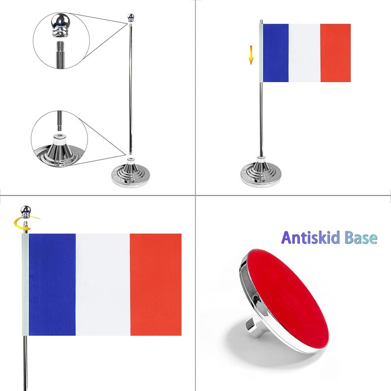 WXTWK 2 Pack France Flag French Desk Flag Small Mini French Table Flags With Stand Base,Home Office Festival Events Celebration Decorations - Image 3